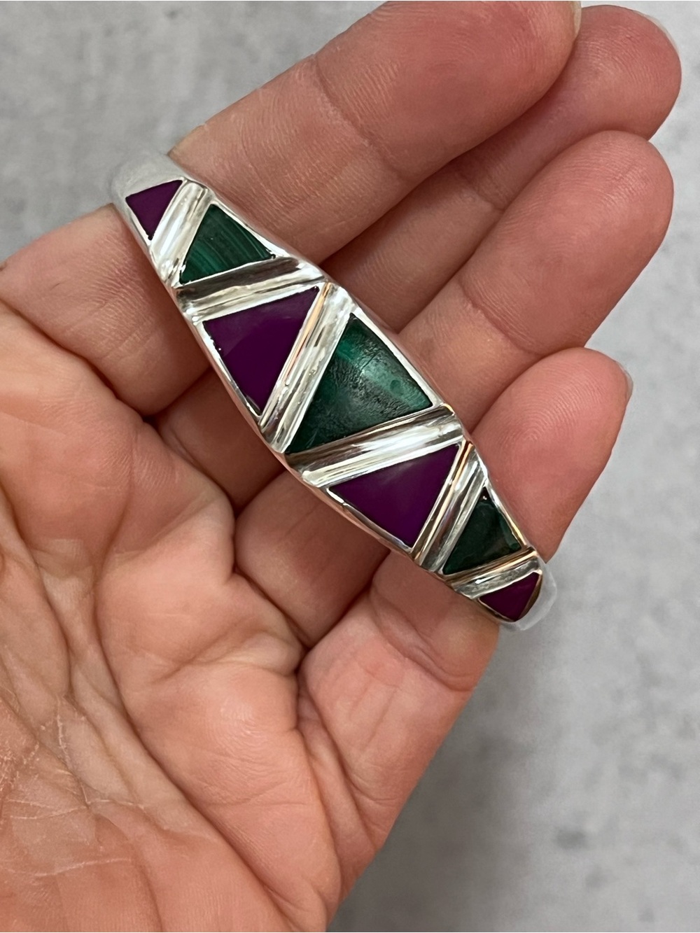 Taxco Wide Vintage Sterling Silver Mexico Inlay Bracelet 36g Malachite Sugilite